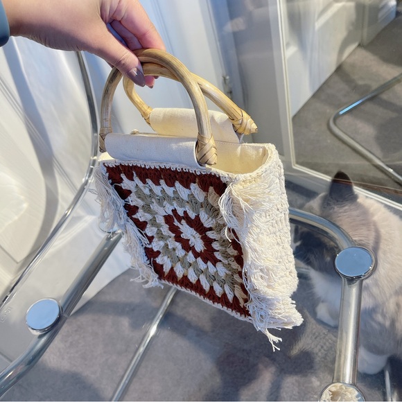 UNUSED❤️🔥 Zara Women Cotton Crochet Basket Purse Square Fring Summer Bag - Picture 3 of 10